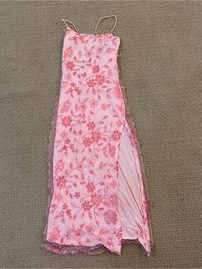 New without Tags Pink Floral Sequin Maxi Dress with Spaghetti Straps